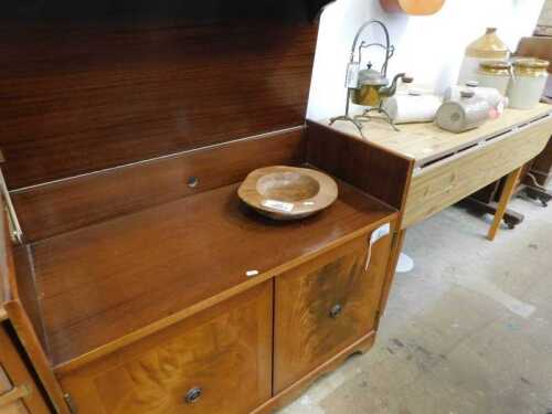V - Various furniture, a laminated top drop-leaf pine-finish kitchen table, on chamfered legs, when...