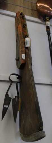 V - Various bygones, a vintage wooden boat rudder, and a pair of sheep shears, 34cm high. (2) NB....