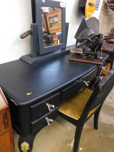 V - Various furniture, dressing table, overstuffed chair with bergere back, and an articulated...