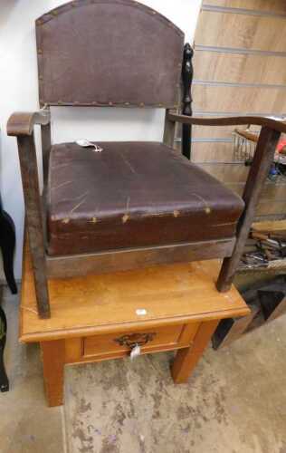 V - Various furniture, an early 20thC child's chair, with overstuffed back and seat, in brown...