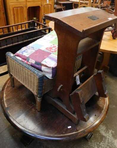 V - Various furniture, an Edwardian oak lecturn with metal plaque marked St Mary Guild, a low...