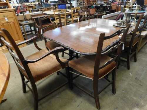 V - An early 20thC oak piecrust gate-leg barley-twist dining table, and five early 20thC associated...