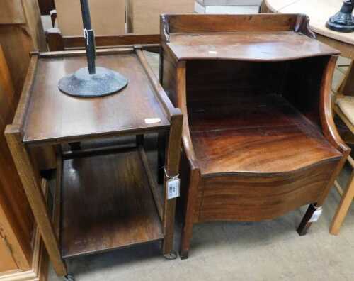 V - Sundry furniture, a 20thC oak two-tier dinner wagon on wheels, and a late 19thC mahogany...