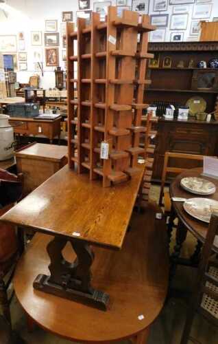 V - Various furniture, two wooden wine racks, an oak coffee table, 48cm high, 84cm wide, 46cm deep,...