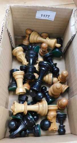 V - A 20thC Staunton-style boxwood chess set, with 8cm high kings. (a quantity) NB. VAT is payable...