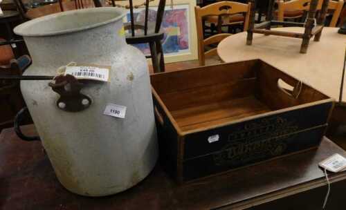 V - An aluminium milk churn, with swing and fixed handles, 39cm high, and a Smoked BBQ Dallas...
