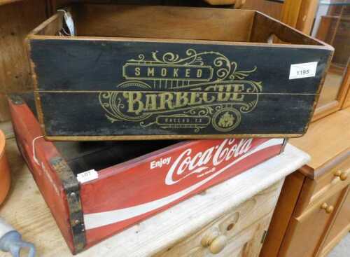 V - Two advertising boxes: Coca-Cola, 45cm wide, and Smoked BBQ Texas. NB. VAT is payable on the...