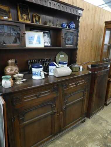 V - Furniture, to include an Old Charm-style dresser, with two Delft racks and enclosed cupboards...
