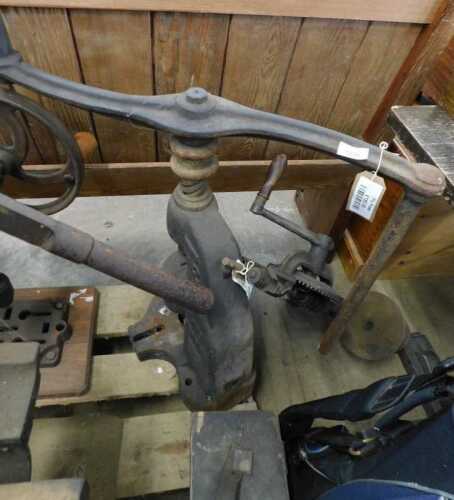 V - An early 20thC vintage iron table fly press, 75cm high. NB. VAT is payable on the hammer price....