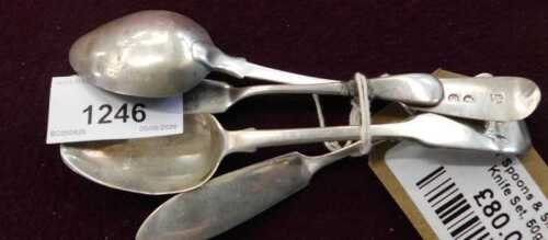 V - Various silver, including Georgian and other teaspoons, a butter knife, 10cm long, etc., approx...