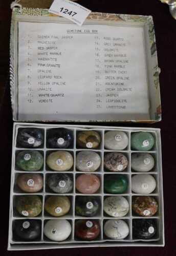 V - Various hard stone specimen eggs, made out of various metamorphic and other gemstones, etc, to...