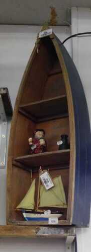V - Various bygones and collectables, etc, including a ship-shaped hanging wall cabinet, 84cm high,...