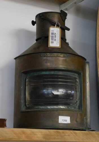 V - A late 19thC Alderson & Gyde Birmingham copper starboard light, with curved glass front, swing...