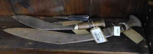 V - Various knives, etc, kukri with shaped blade, 49cm long, various other small knives, further...