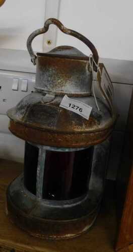 V - A small early 20thC ship's launch light, of D-end form, marked Improved Launch Lamp, with D-end...