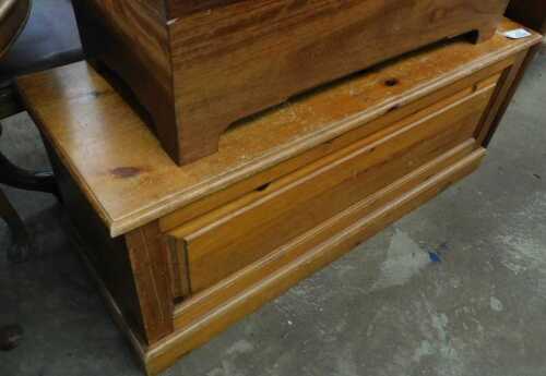 V - A 20thC pine blanket box, of rectangular form, with single panelled front, 52cm high, 120cm wide,...