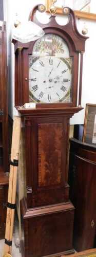 V - A 19thC mahogany longcase clock, the 34cm wide arched Roman numeric dial, with subsidiary Arabic...