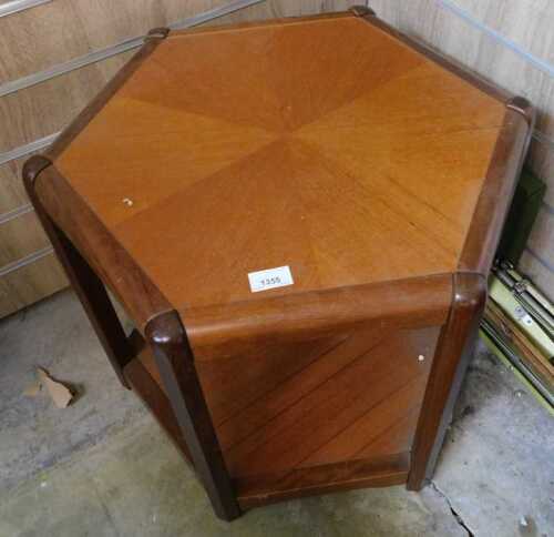 V - A Nathan teak style hexagonal occasional table, 48cm high, 49cm wide, 57cm deep. NB. VAT is...