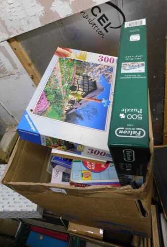 V - Various games, jigsaws, Ravensburger puzzle, Falcon Deluxe Croydon Airport puzzle, partially...