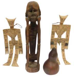 A group of Vietnamese Bahnar items, comprising a contemporary grave abandoning wooden statue,...