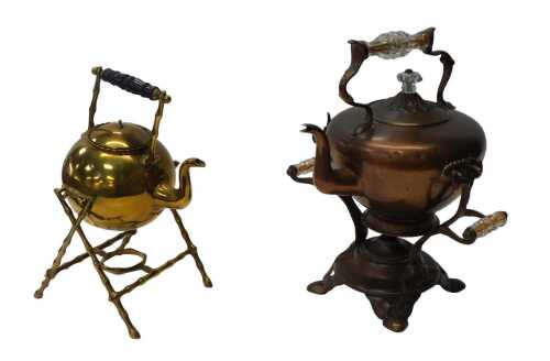 A Victorian copper kettle on stand, with faceted glass knop and handles, 43cm high, together...