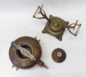 A Victorian copper kettle on stand, with faceted glass knop and handles, 43cm high, together... - 3