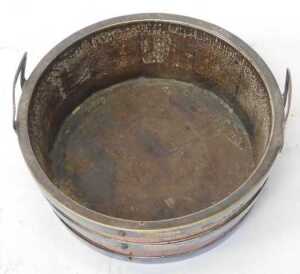 A Victorian oak butter tub, with silver plated handles and strapwork, 16cm wide. - 2