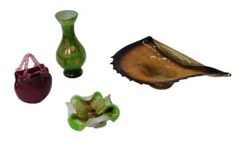 A group of decorative glassware, to include a Cello dish in the form of a shell, 49cm wide, an...