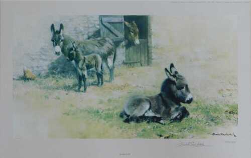 David Shepherd (1931-2017). Donkeys, signed limited edition print number 343/850, 22cm x 39cm.
