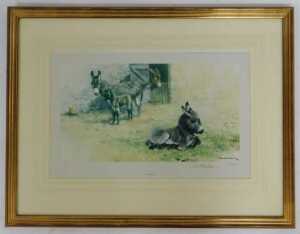 David Shepherd (1931-2017). Donkeys, signed limited edition print number 343/850, 22cm x 39cm. - 2