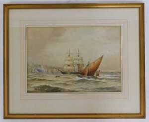 Thomas Bush Hardy (1842-1897). Sailing boats returning to harbour, watercolour, signed, 26.5cm x 37cm. - 2