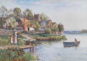 D Sherrin (19thC School). River scenes, depicting figures in boats and on land before buildings,... - 2