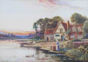 D Sherrin (19thC School). River scenes, depicting figures in boats and on land before buildings,... - 4