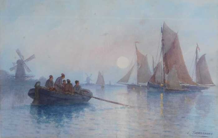Louis Etienne Timmermans (1846-1910). September - Moonrise on the Escaux, watercolour, signed,...