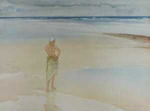 After William Russell Flint. Semi-clad female standing on the shoreline, limited edition print...