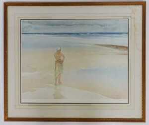 After William Russell Flint. Semi-clad female standing on the shoreline, limited edition print... - 2