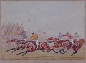 Walter Vernon. Horse racing pictures titled Over the Water and A Close Finish, pair,... - 4