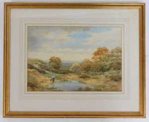H Lawes (19thC School). Hampstead Heath, inscribed verso, watercolour, signed and dated 1892, 23.... - 2