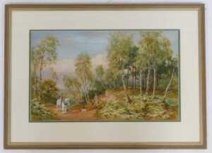 J Sinclair (19thC School). Two figures on a country path, one riding a horse, beside two dogs,... - 2