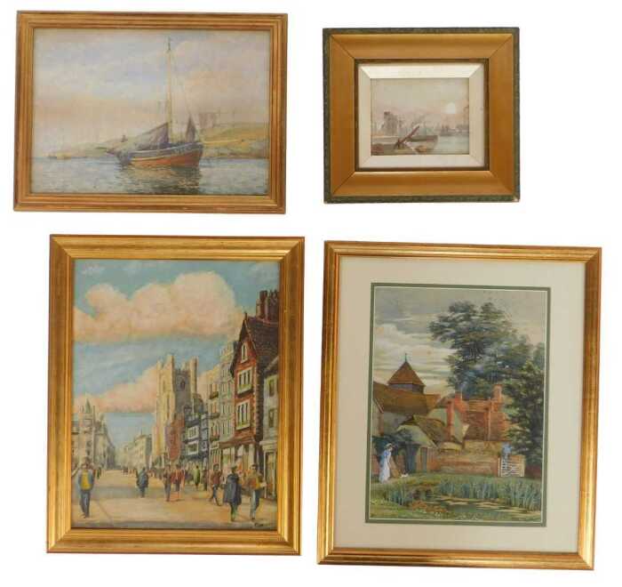 A group of pictures, comprising Kane, King's Parade opposite King's College Cambridge, oil on...