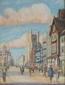A group of pictures, comprising Kane, King's Parade opposite King's College Cambridge, oil on... - 2