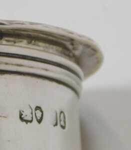A George IV silver wine funnel, with a line banded rim, bearing crest, together with a strainer,... - 5