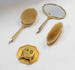 A mid 20thC hand painted enamelled dressing table set, comprising a hairbrush, hand mirror,... - 2