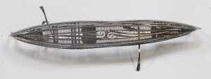 A white metal filigree model of a gondola, surmounted by two figures with paddles, white metal... - 4