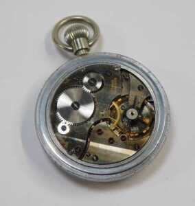 A WWII stainless steel 1940s pocket watch, with black and white painted dial, with bezel wind,... - 2