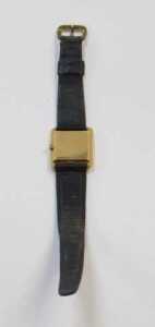 A Jaeger-LeCoultre lady's wristwatch, with a rectangular and black faced dial, in a gold plated... - 3