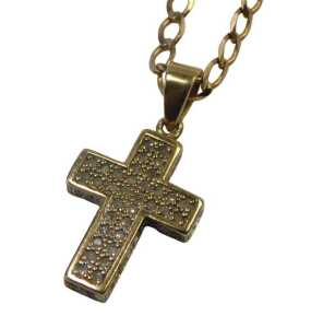 A cross pendant and chain, the gem encrusted cross, with arched pendant mount, 3cm high, on a...