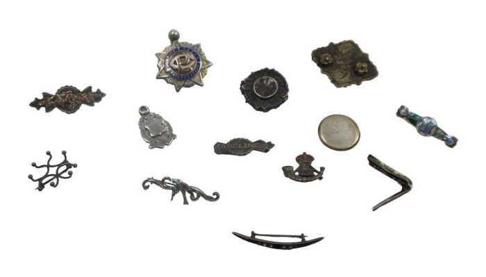 A group of silverware, comprising a silver and enamel Justice Truth and Philanthropy crest,...