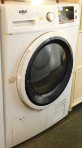 A Bush CD8TW tumble dryer, white.