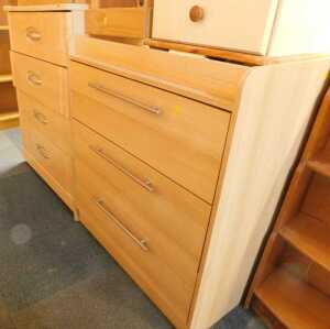Bedroom furniture, comprising an AHF four-drawer chest, raised on square supports, 101cm high,...